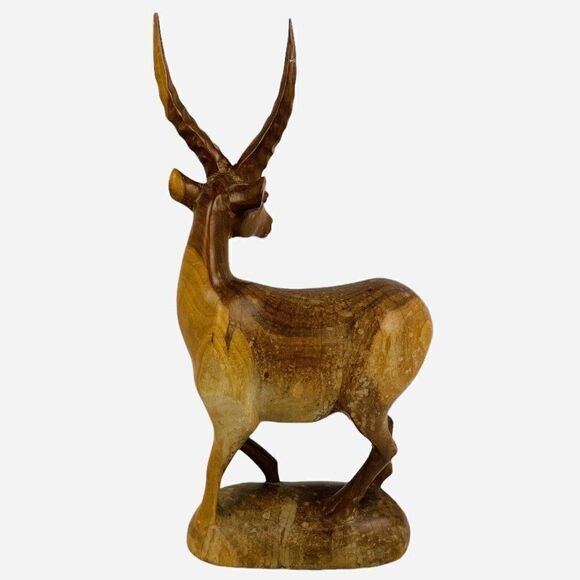 Vintage MCM Carved Natural Wood Gazelle Statue 15" African Folk Art Minimalist - Picture 4 of 12